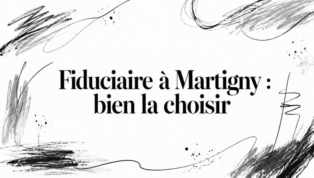 Titre « Fiduciaire à Martigny : bien la choisir » encadré de traits de crayon et d’éclaboussures d’encre